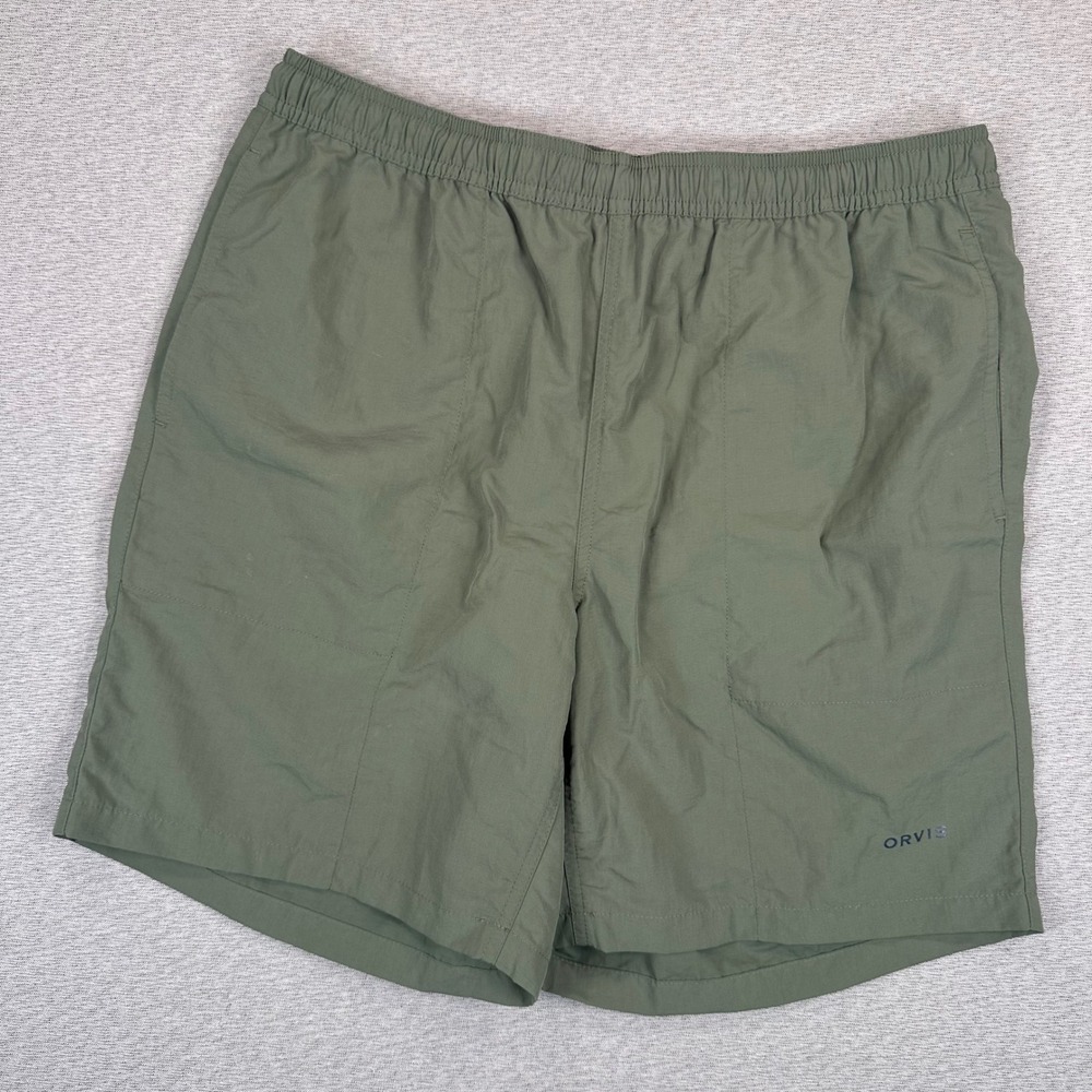 Orvis Shorts Mens M Green Pull On Elastic Waist Mesh Lined Nylon Hiking Swim